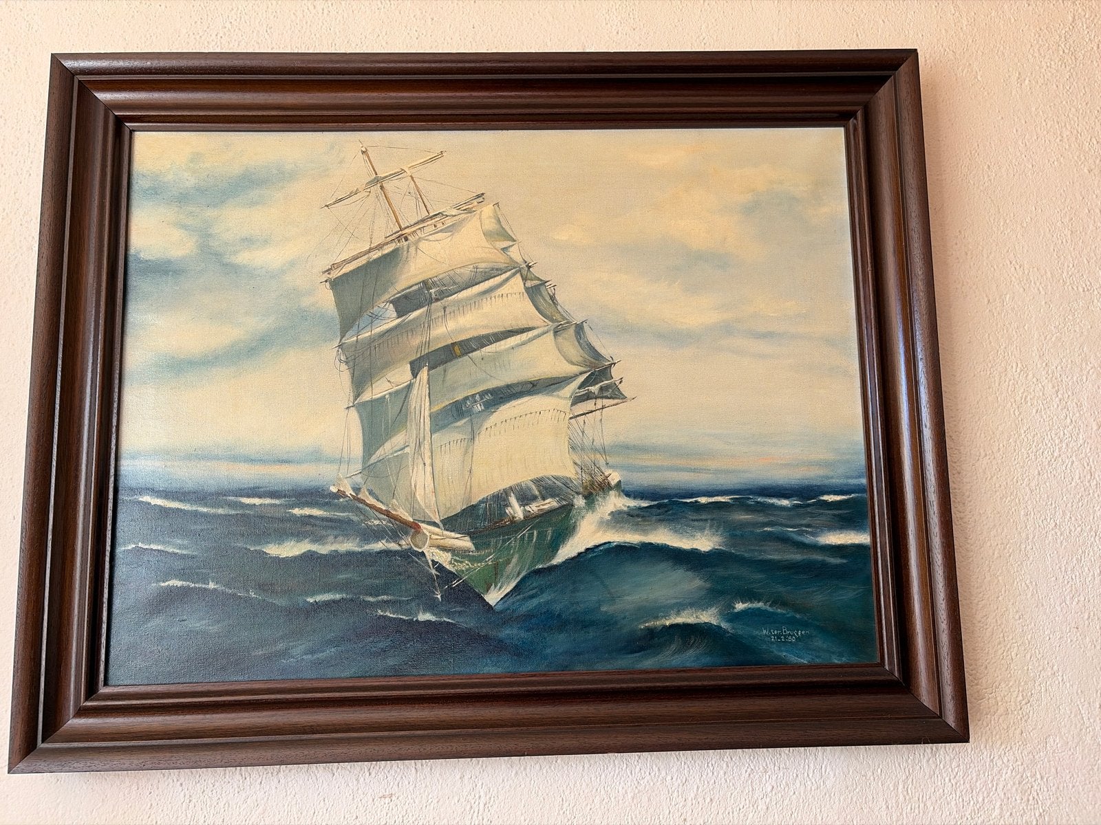 Schilderij W ter Bruggen Zeilschip - Maritiem kunstwerk, Ophalen, Maritiem / water, Doek, Realistisch