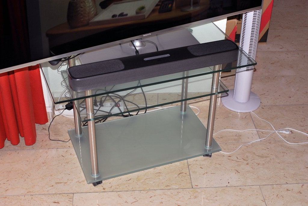 TV meubel van glas en roestvrijstaal 85x45x53cm, Ophalen, 50 tot 100 cm, Zo goed als nieuw, Glas