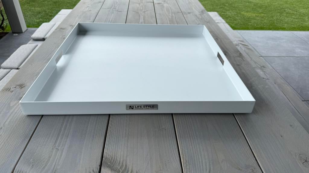 Lifestyle dienblad wit gepoedercoat 70x70, Ophalen, Zo goed als nieuw, Vierkant, Metaal