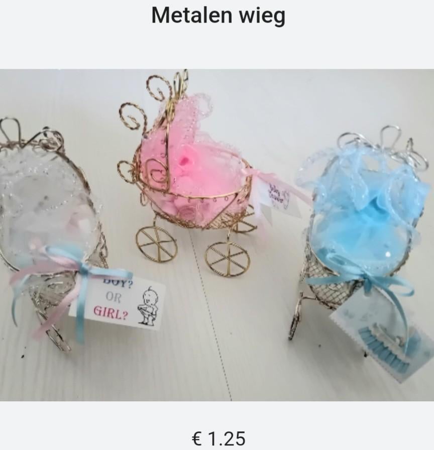 Wieg organza gevuld hartjes+kaartje 1.25, Ophalen of Verzenden, Nieuw, Kraamcadeau