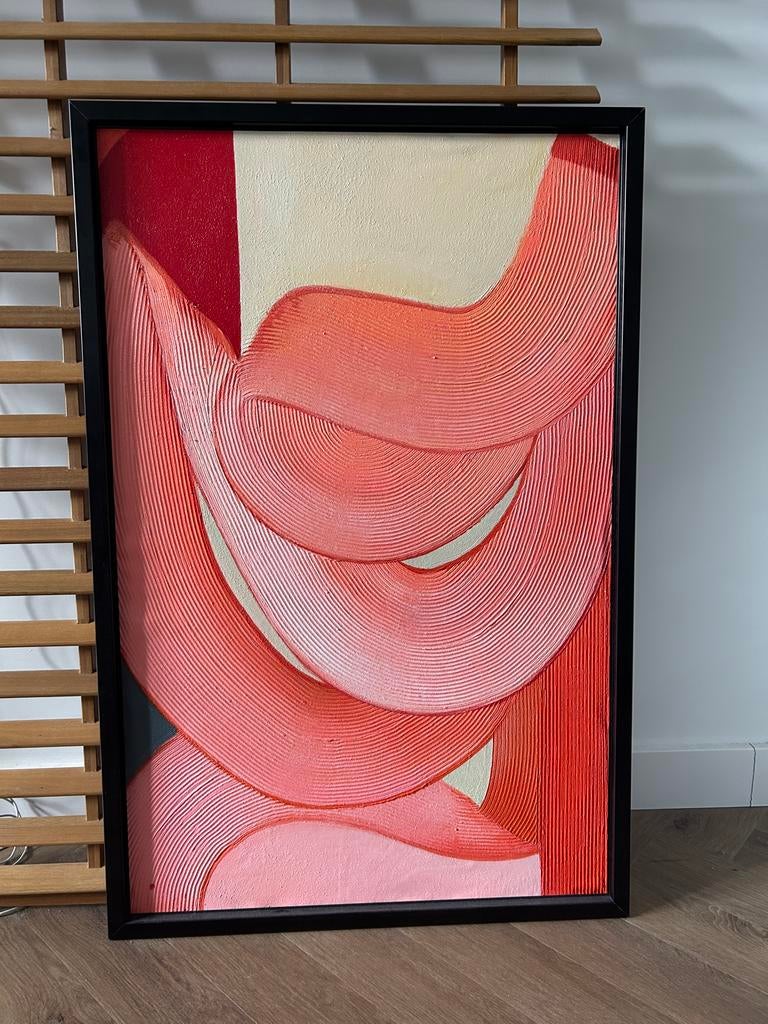 Abstract roze schilderij met textuur en lijst, Ophalen