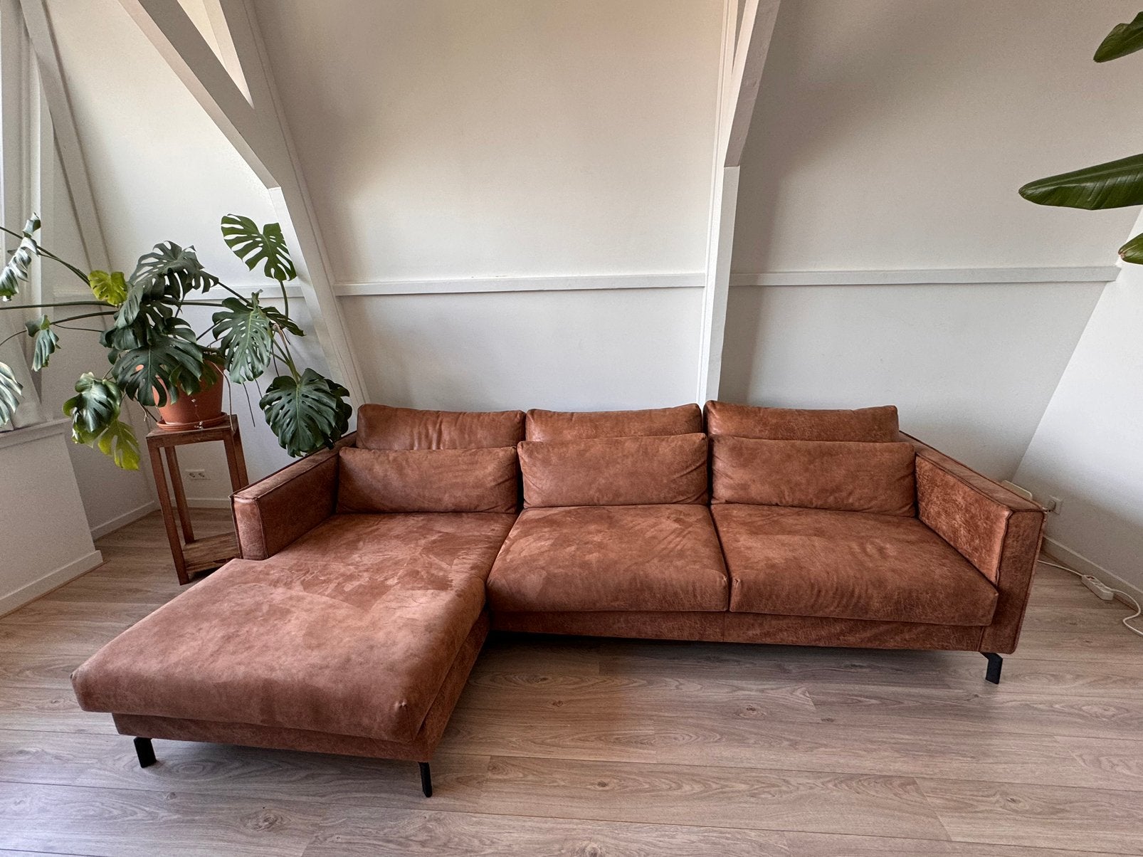 Hoekbank Cognac Eco Leer, Ophalen, Gebruikt, Leer