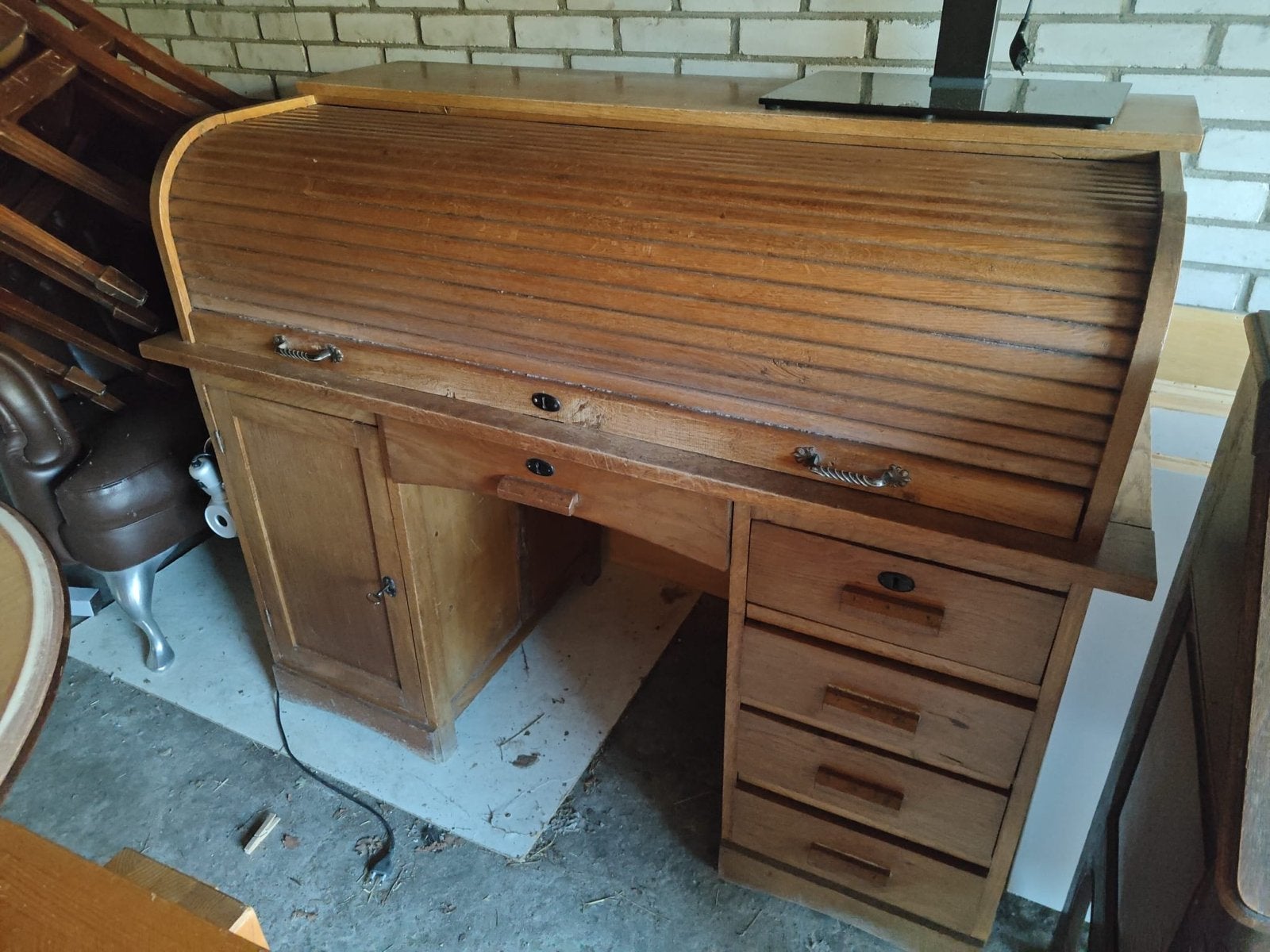 Antiek eikenhouten rolluikbureau - 140x70x110cm, Ophalen, Opbergruimte, Gebruikt, Hout
