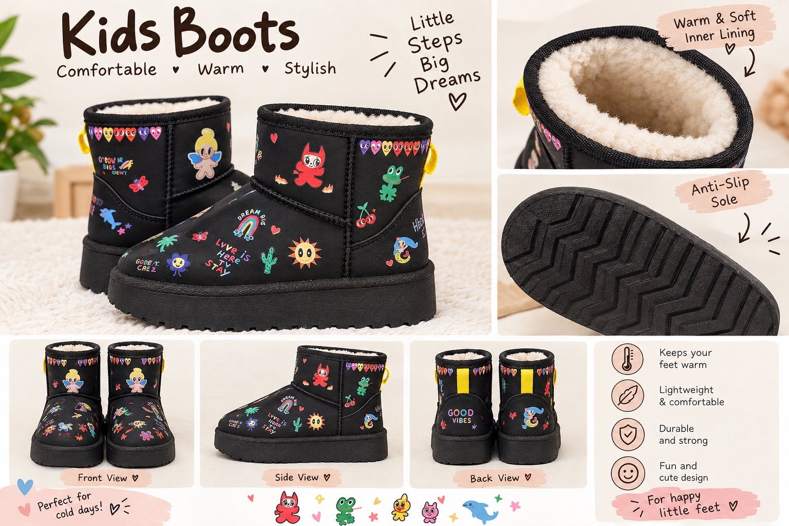 Nieuwe Humberto Cruz Mini Platform Boots Doodle Print Zwart, Meisje, Nieuw, Ophalen of Verzenden, Laarzen