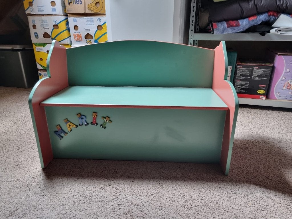 Speelbankje kinderbankje opbergbankje - Olifant roze/groen, Ophalen, Gebruikt, Stoel(en)