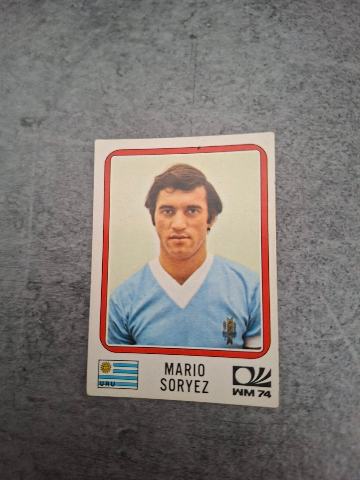 Panini sticker WK 74 München. Mario Soryez Uruguay., Hobby en Vrije tijd, Verzenden, Zo goed als nieuw, Sticker