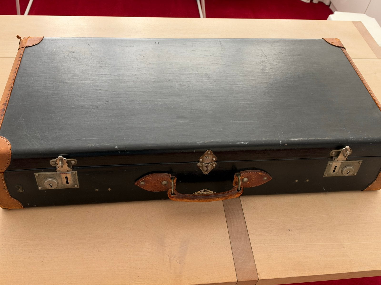 Antieke Mudde Autokoffer Den Haag - Vintage, Overige materialen, Gebruikt, Slot, Ophalen of Verzenden