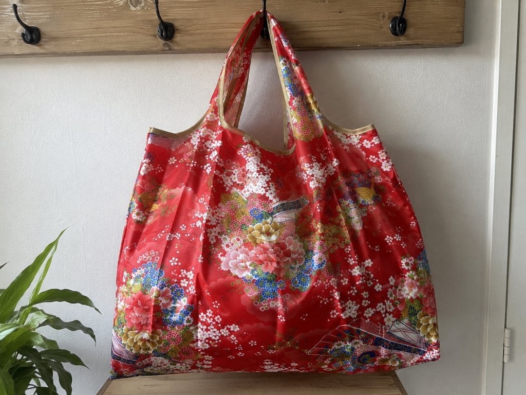 Opvouwbare grote tas shopper tasje rood bloemen, Verzenden, Nieuw, Rood, Shopper
