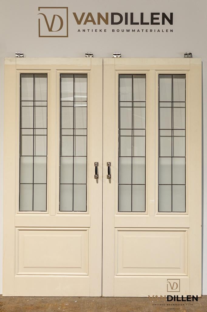 Zeer nette ZGAN set ensuite schuifdeuren met glas in lood, Ophalen, 120 cm of meer, Binnendeur, Zo goed als nieuw