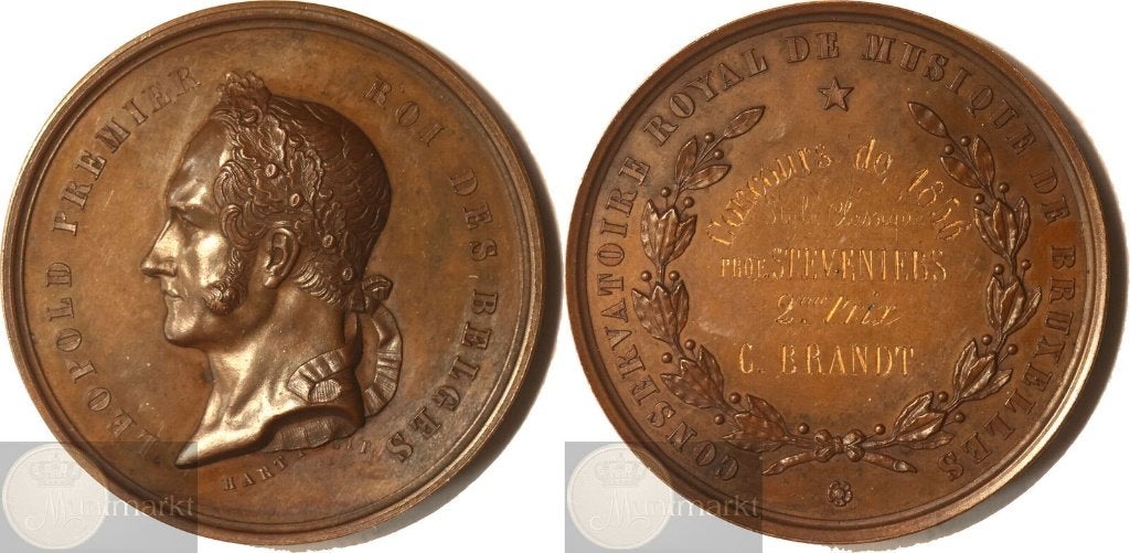 België - Historiepenning z.j. (1856) '2e Prijs Klassiek', Ophalen of Verzenden, Brons, Buitenland