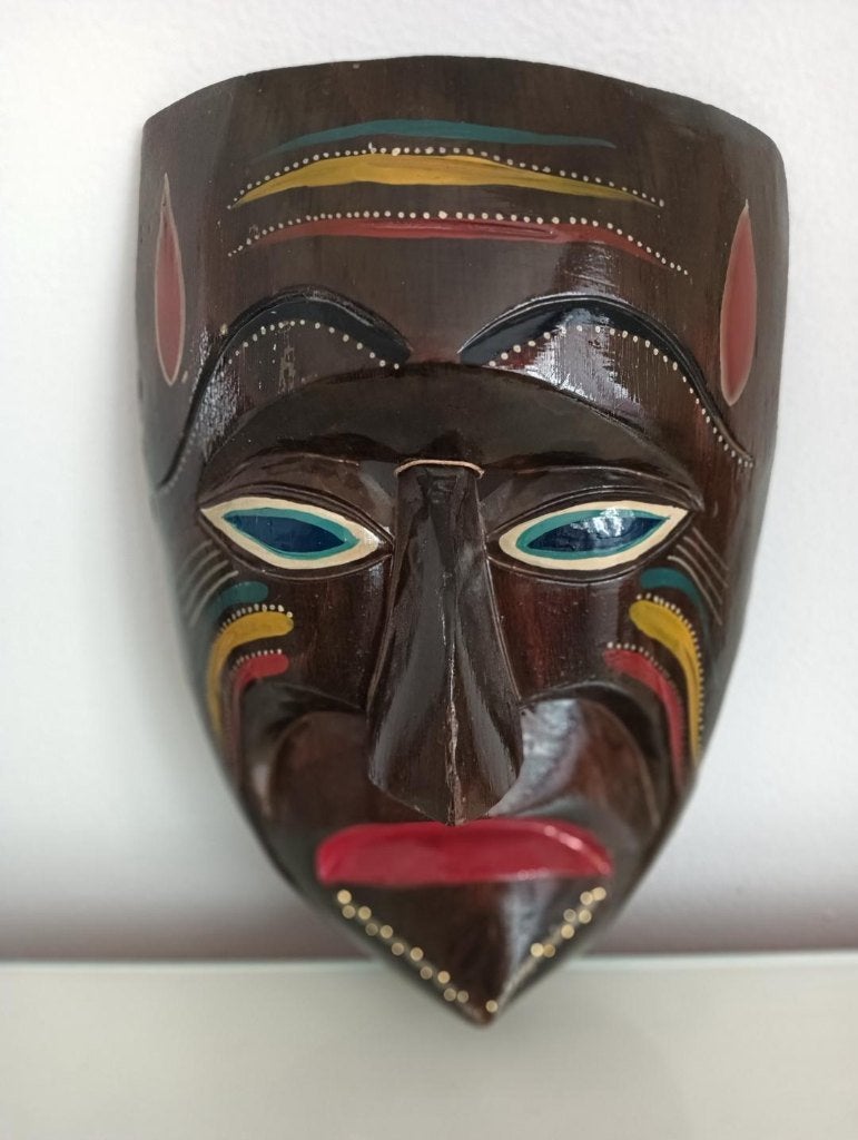 mooi masker met vrolijke kleuren uit Mexico., Antiek en Kunst, Kunst | Niet-Westerse kunst, Hout, Mexico, Ophalen of Verzenden