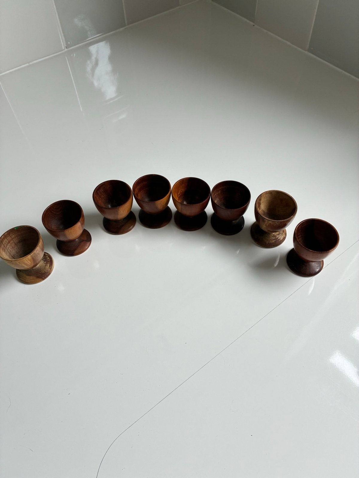 Set van 8  houten eierdopjes, Ophalen, Hout, Bruin, Overige typen