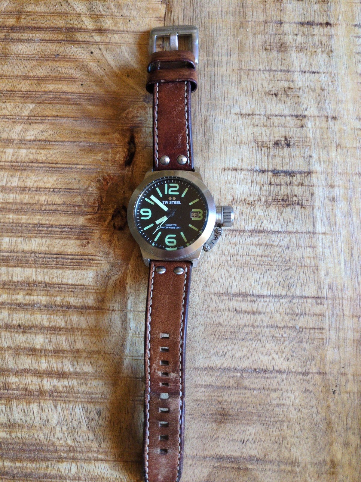 TW Steel CS21 Herenhorloge - Bruin Lederen Band, Overige merken, Staal, Polshorloge, Ophalen of Verzenden