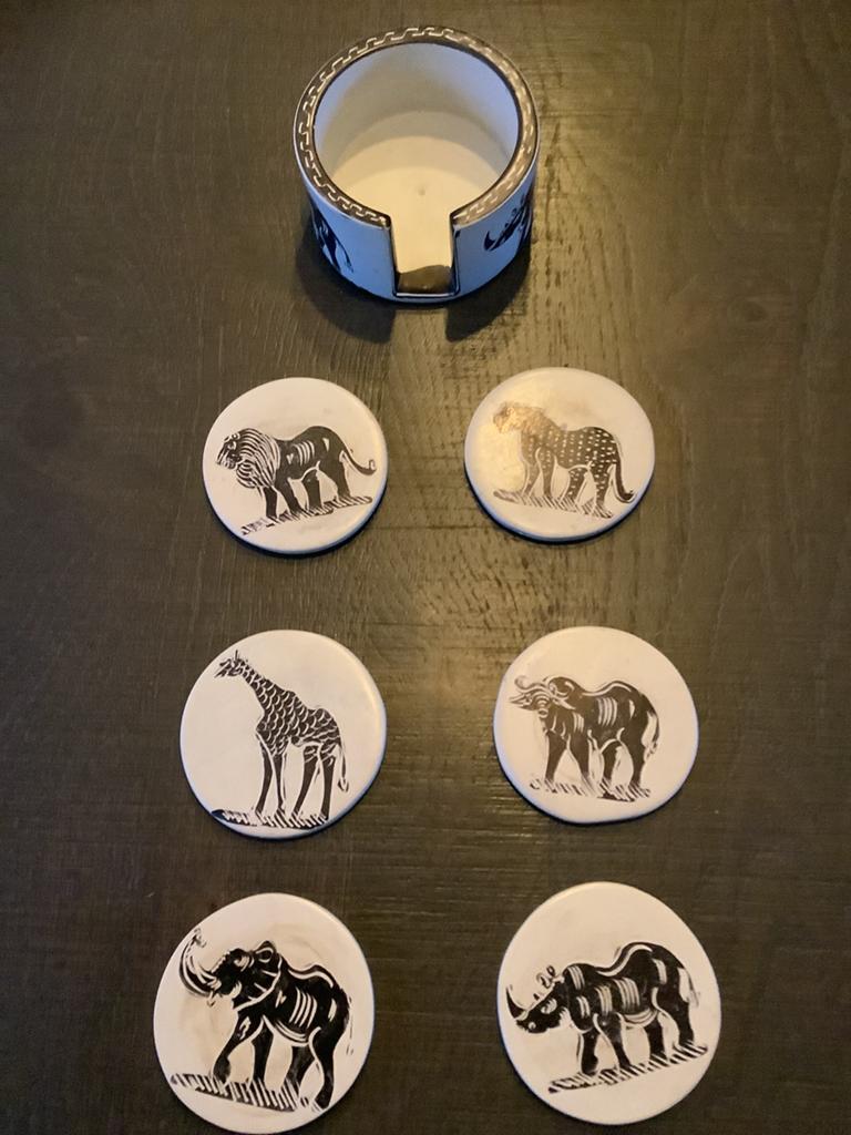 Onderzetters met Afrikaanse dieren (6 stuks), Gebruikt, Overige stijlen, Ophalen of Verzenden, Wit