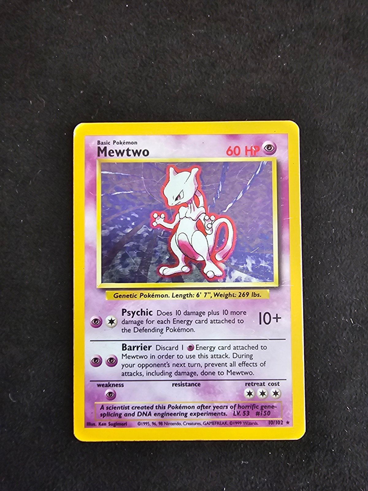 Mewtwo 10/102 Holo - Base Set Pokémon Kaart, Ophalen of Verzenden, Gebruikt, Losse kaart, Foil