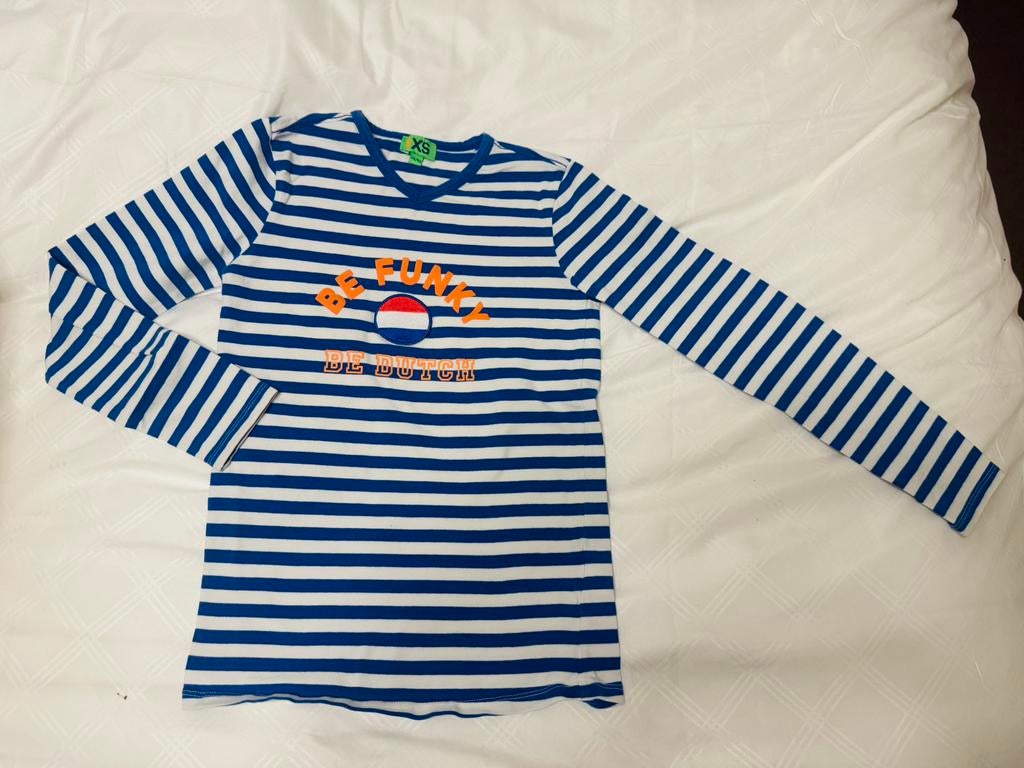 Funky XS blauw wit gestreept longsleeve t-shirt maat 146/152, Kinderen en Baby's, Kinderkleding | Maat 146, Verzenden, Zo goed als nieuw