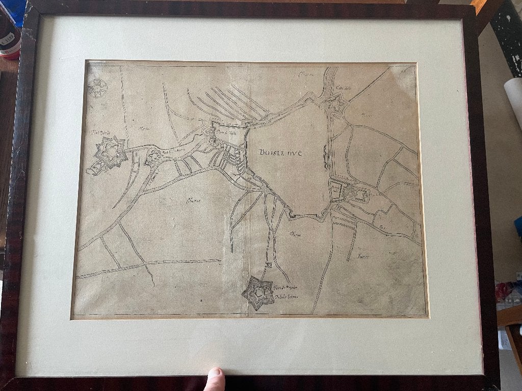 Oude gravure vesting Bois Le Duc (Den Bosch), Ingelijst, Stadsgezicht, Ophalen of Verzenden, Gravure