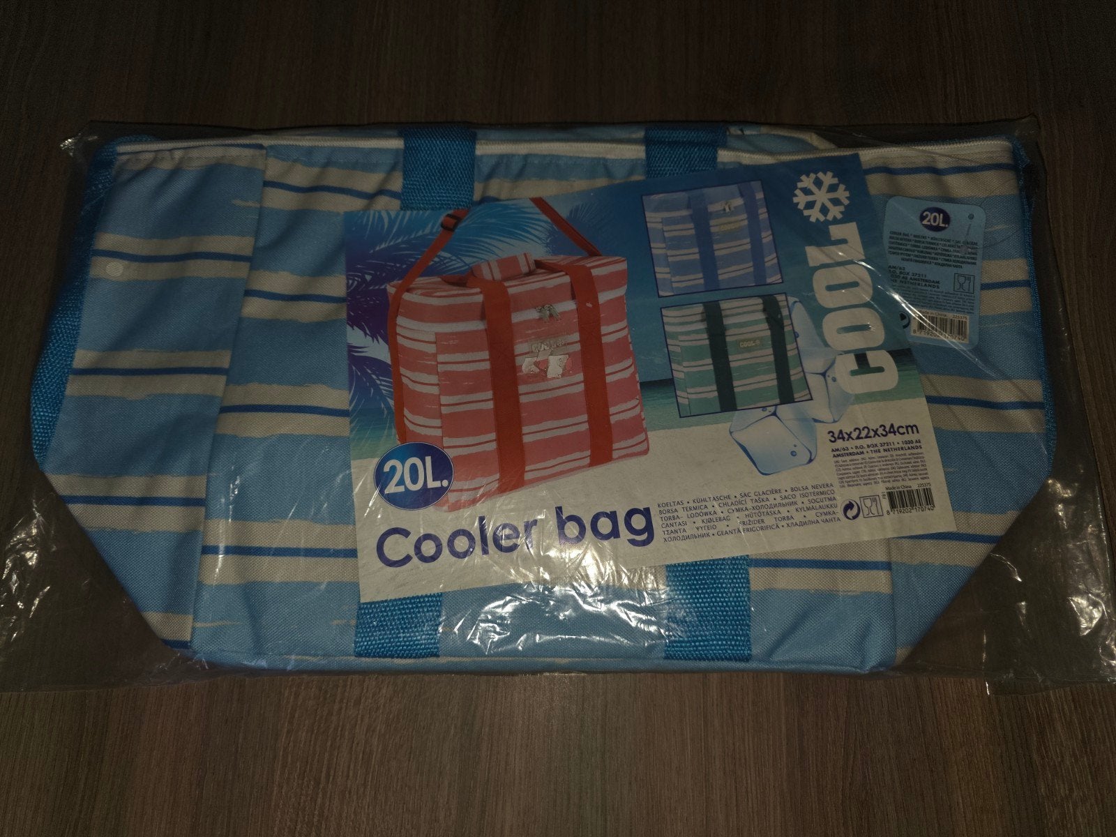 Nieuwe Koeltas - 20L - Blauw/Wit gestreept, Ophalen of Verzenden, Nieuw, Koeltas, Koelelement
