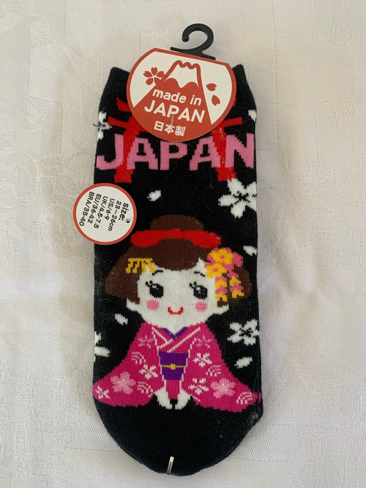 Japanse sokken met Geisha en kersenbloesem, Zwart, Nieuw, Maat 39 t/m 42, Ophalen