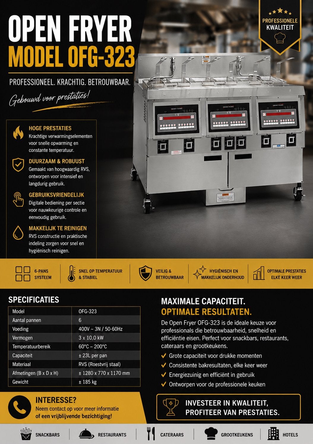 professionele Open Fryer OFG-323 met 6 frituurpannen, Ophalen of Verzenden, Gebruikt, Fornuis, Frituur en Grillen