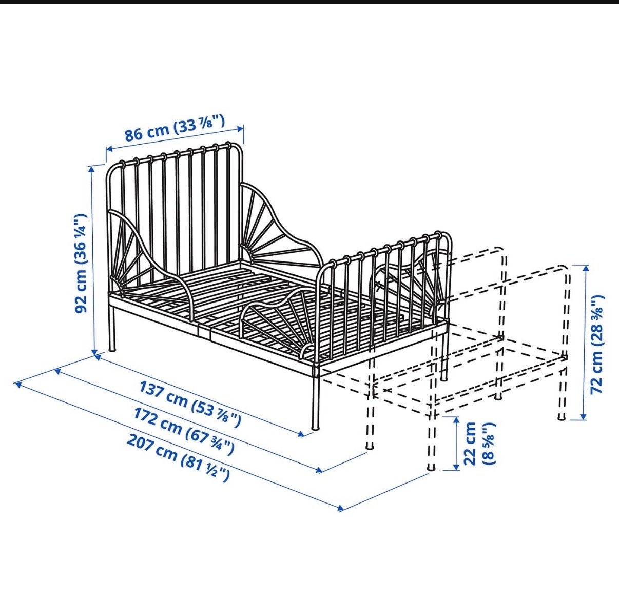 Meegroei bed, Ophalen, Eenpersoons, Wit, 80 cm