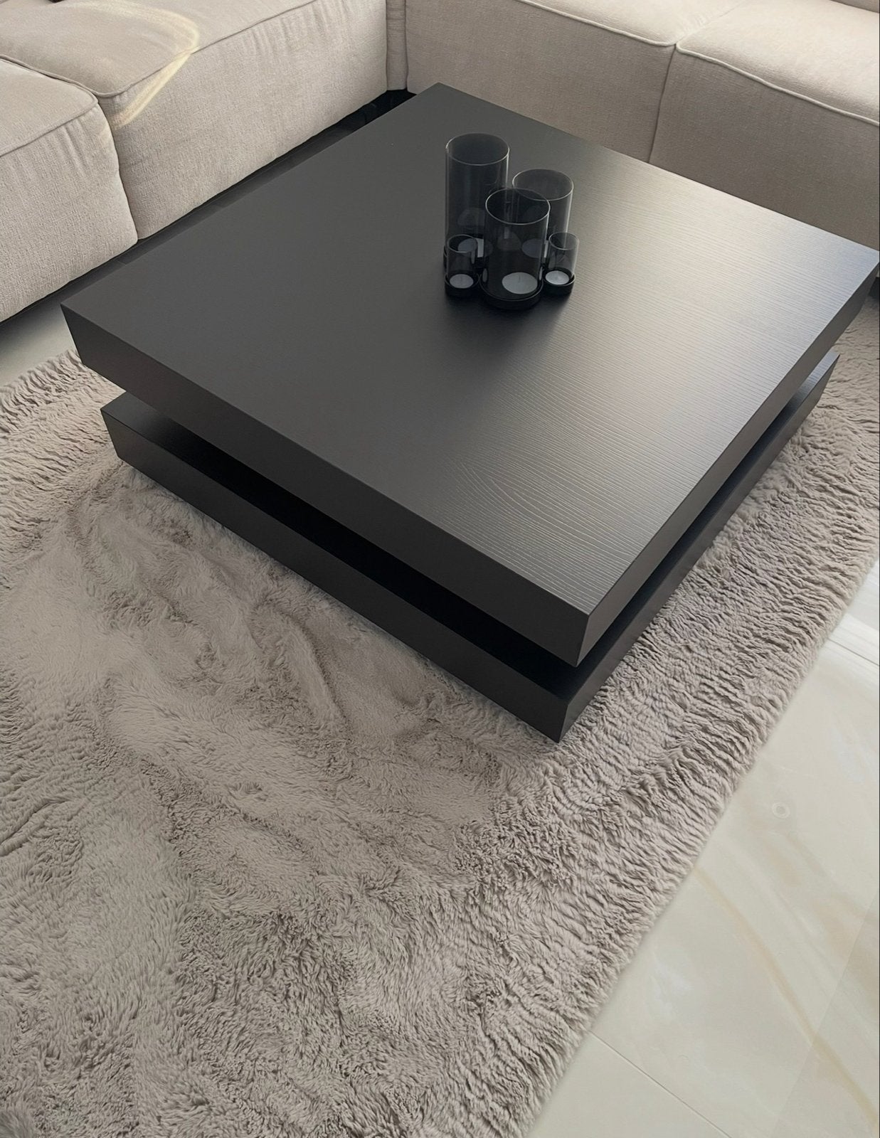 Vierkante salontafel met dubbele laag - 100x100 cm, Gebruikt, 100 tot 150 cm, Vierkant, Ophalen of Verzenden