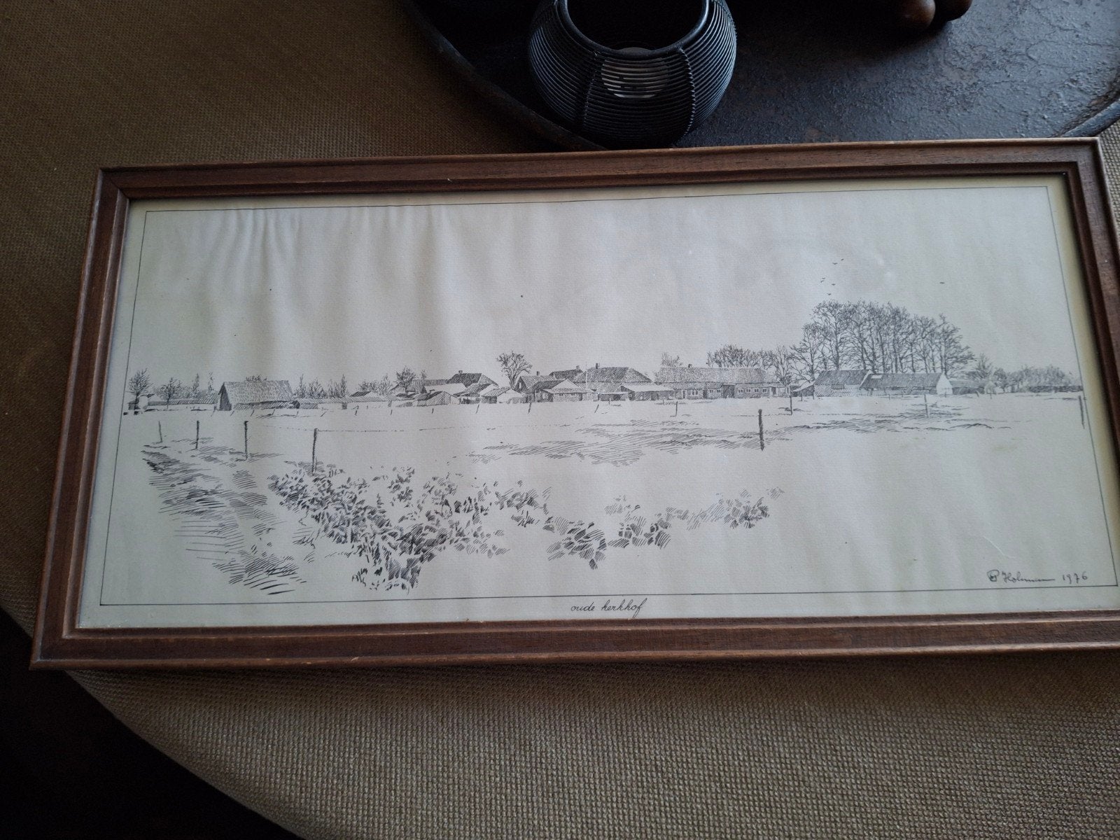 tekening copy oude kerkhof Heeze 1976 afm. 52 bij 25, Ophalen of Verzenden, Print