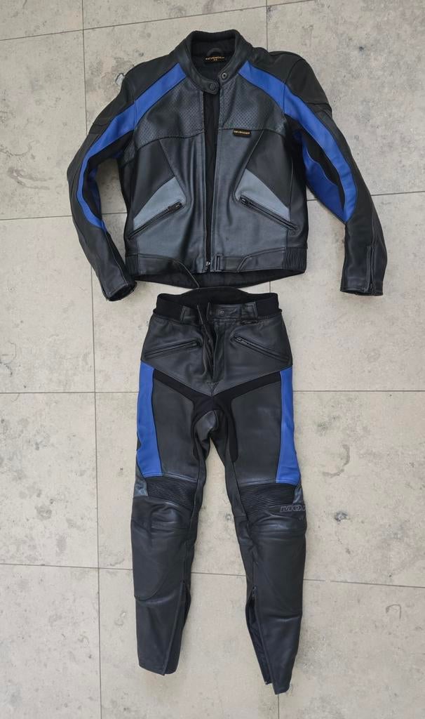 MQP Leren Motorpak: Jas en Broek (Zwart/Blauw), Motoren, Ophalen of Verzenden, Tweedehands, Combipak, MQP