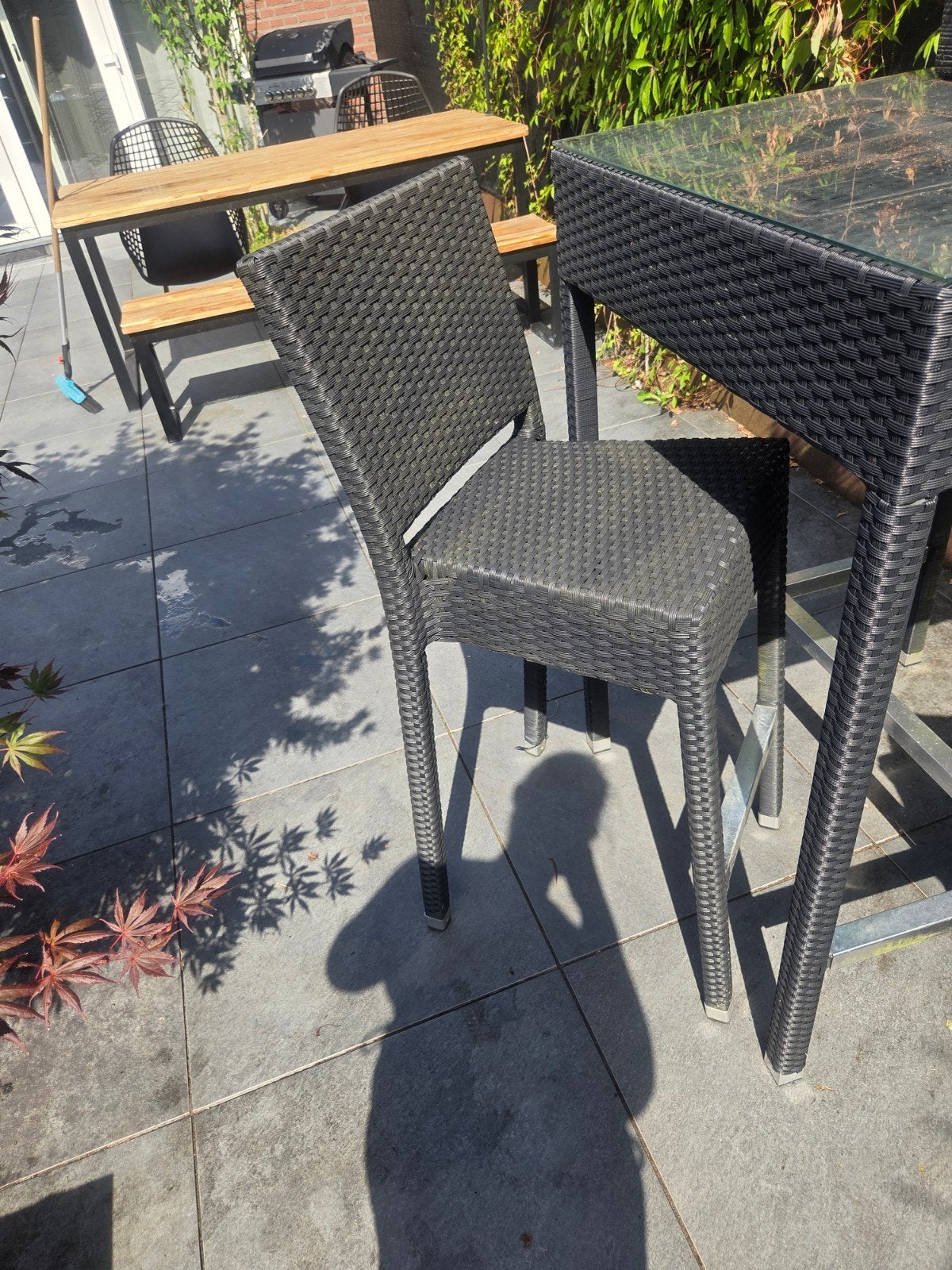 Wicker bartafel met stoel - Zwart, Ophalen, Zo goed als nieuw, Vierkant
