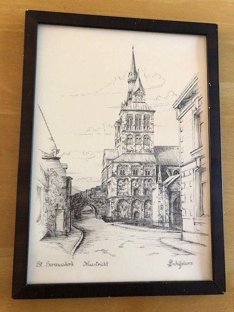 Te koop pentekening Schiffeleers van de St. Servaaskerk, Ophalen, Tekening, Pentekening