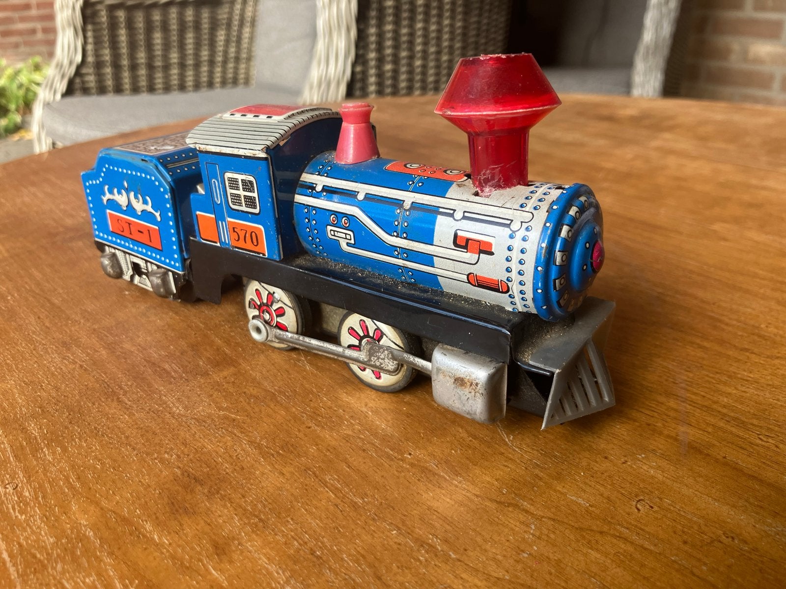 Vintage Blikken Speelgoed Trein - Locomotief met Tender, Antiek en Kunst, Ophalen of Verzenden