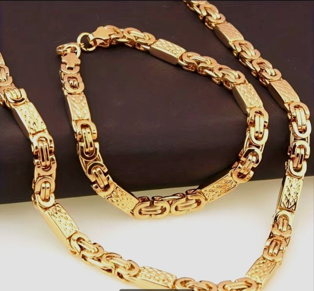 Vergulde 18K Gouden Koningsketting en Armband Set, Sieraden, Tassen en Uiterlijk, Kettingen, Ophalen of Verzenden, Nieuw, Goud