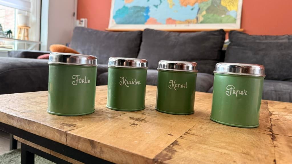 Brabantia kruiden blikken potjes groen, Verzamelen, Blikken, Ophalen of Verzenden, Gebruikt, Overige, Overige merken