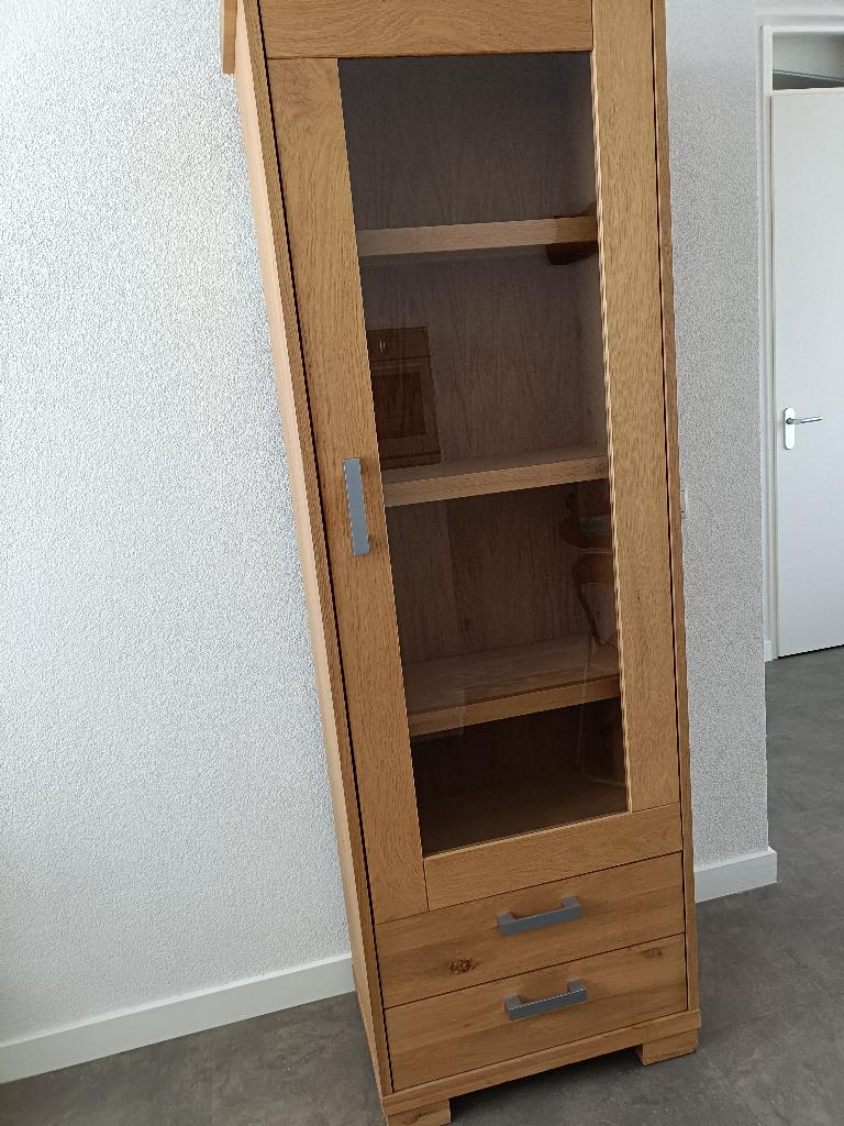 Houten vitrinekast, Huis en Inrichting, Kasten | Vitrinekasten, Ophalen, Gebruikt, Met deur(en), 200 cm of meer