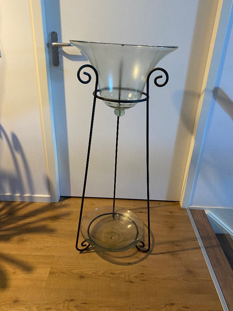 Vintage plantenstandaard met glazen stolp en schaal, Antiek en Kunst, Curiosa en Brocante, Ophalen