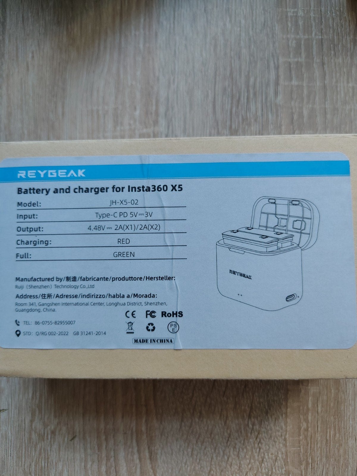 REYGEAK Batterij en oplader voor Insta360 X5, Audio, Tv en Foto, Nieuw, Overige merken, Accu, Geschikt voor twee batterijen