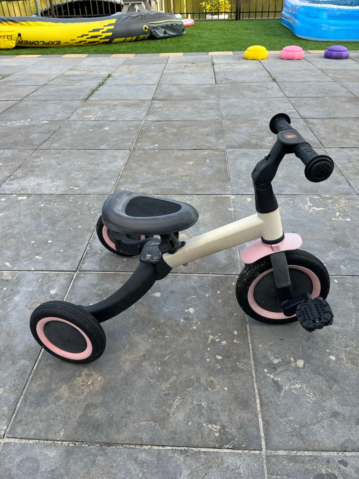3-in-1 Kinderfietsje/Loopfiets/Driewieler - Roze/Wit, Fietsen en Brommers, Fietsen | Driewielers, Ophalen, Gebruikt, Verstelbare zitting