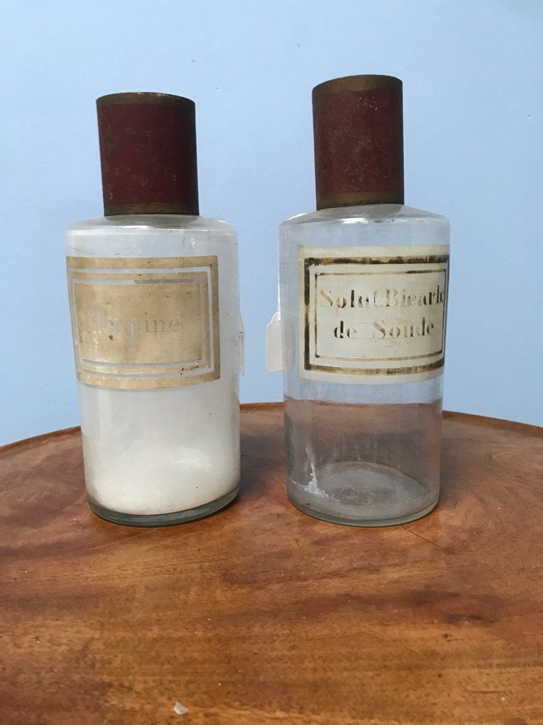 2 glazen apothekers potten 19e eeuw., Ophalen of Verzenden