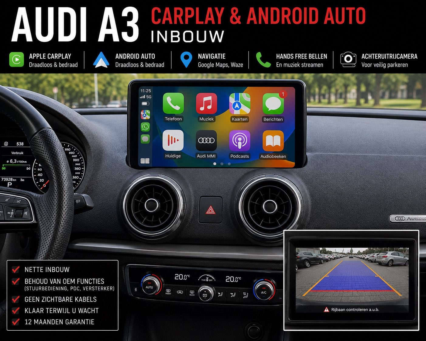 Audi A3 CarPlay & Android Auto Inbouw, Ophalen, Zo goed als nieuw
