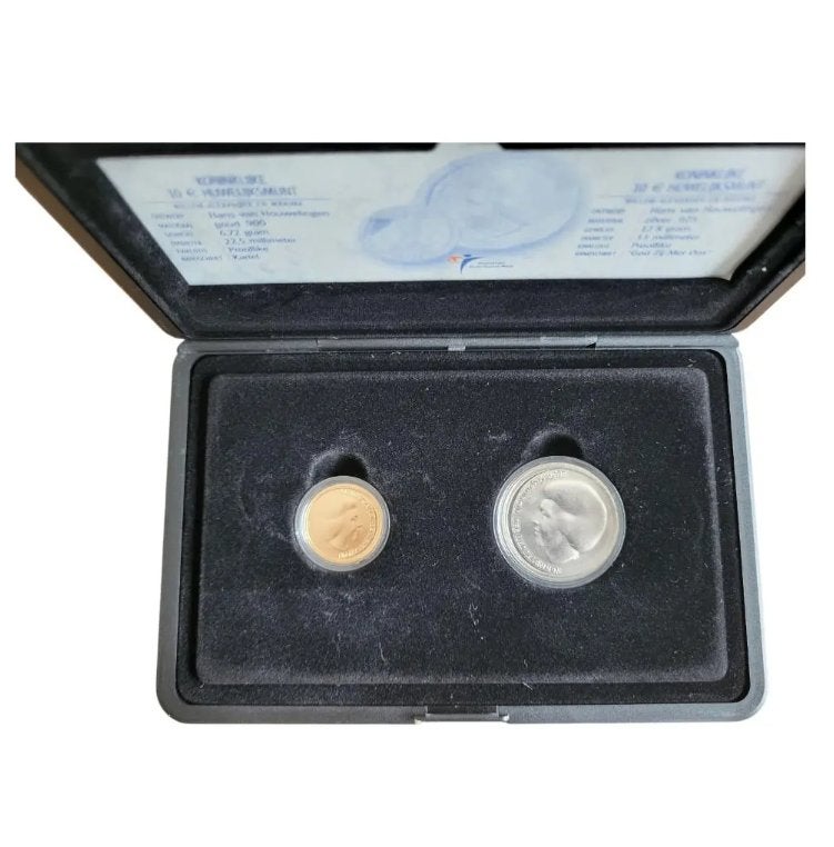 Nederland 10 euro goud +zilver Huwelijksset 2002 in cassette, Ophalen of Verzenden, Goud