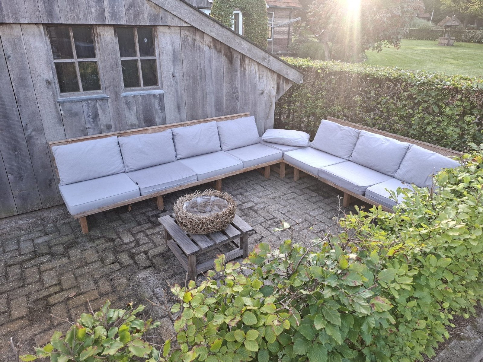 Douglas houten tuinset, tuinbank, loungebank met kussens, Tuin en Terras, Tuinsets en Loungesets, Ophalen, Gebruikt, Bank, Loungeset