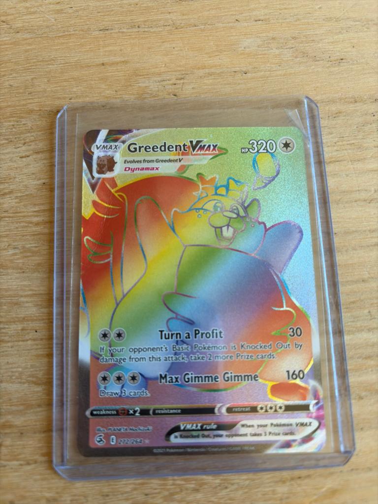 Greedent VMAX Rainbow Rare Pokémon Kaart, Ophalen of Verzenden, Zo goed als nieuw, Losse kaart, Foil