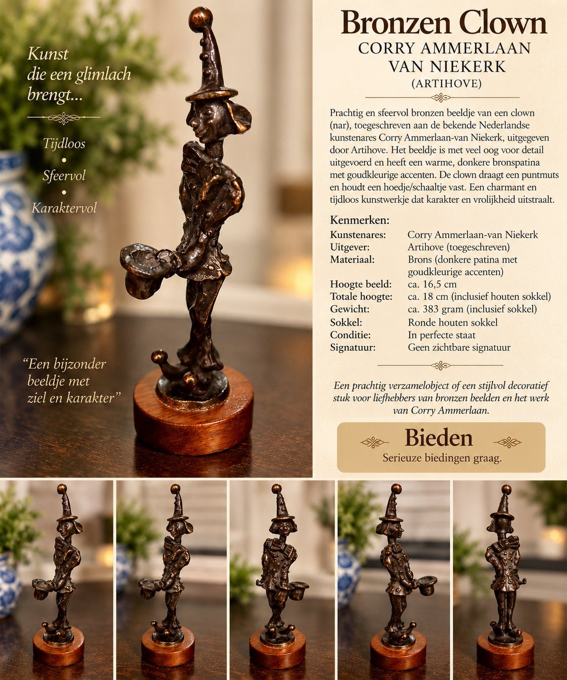 Byzondere bronze Nar/ Clowntje, Antiek en Kunst, Ophalen