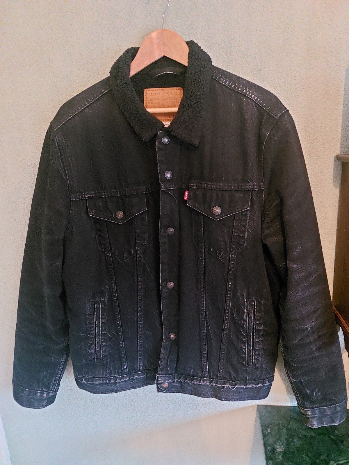 "Vintage" Levi's Sherpa Trucker Jacket Zwart - Maat L, Maat 52/54 (L), Levi's, Zwart, Ophalen of Verzenden