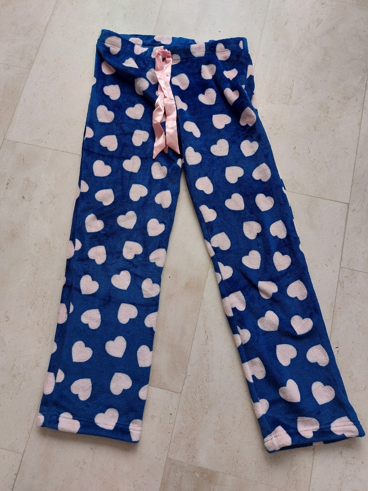 Nielsson Pyjamabroek Blauw met Roze Hartjes Maat L, Nielsson, Ophalen of Verzenden, Gedragen, Maat 42/44 (L)