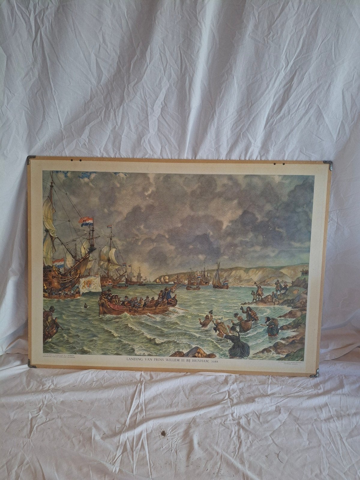 Vintage Schoolplaat J.H. Isings - Landing Prins Willem III, Ophalen, Geschiedenis