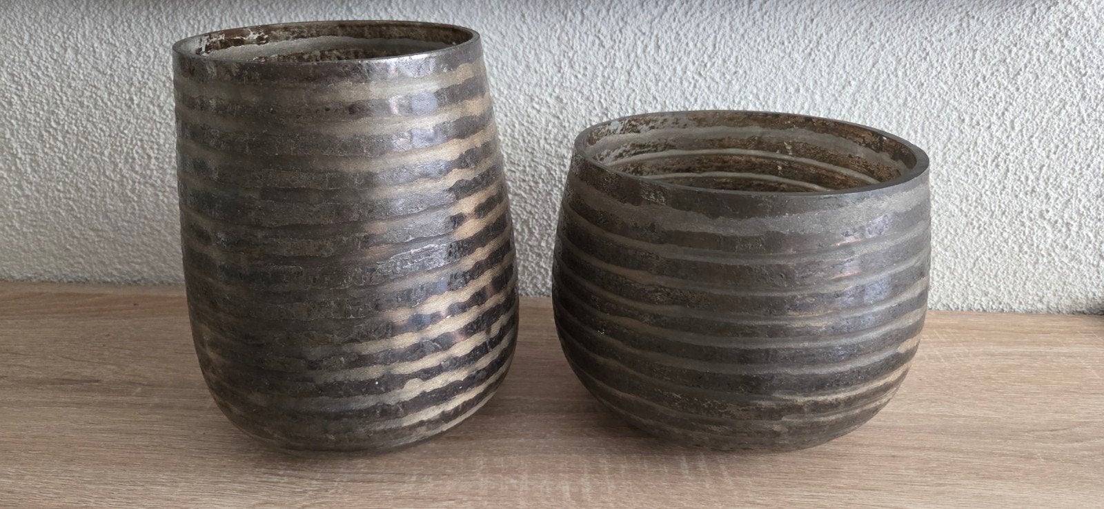 Set van 2 Riverdale sfeerlichten, Bruin, Ophalen of Verzenden, Met patroon/structuur, Glas