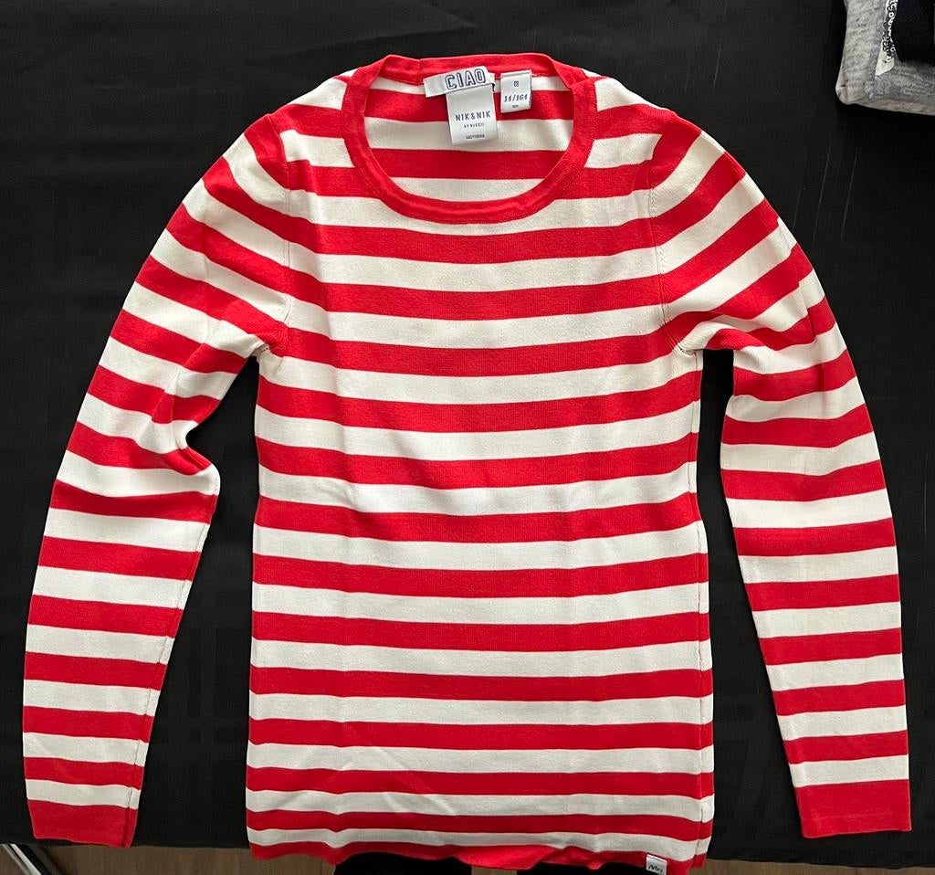 Nikkie by Nikkie gestreepte longsleeve rood/wit maat 164, Ophalen, Zo goed als nieuw, Meisje, Shirt of Longsleeve