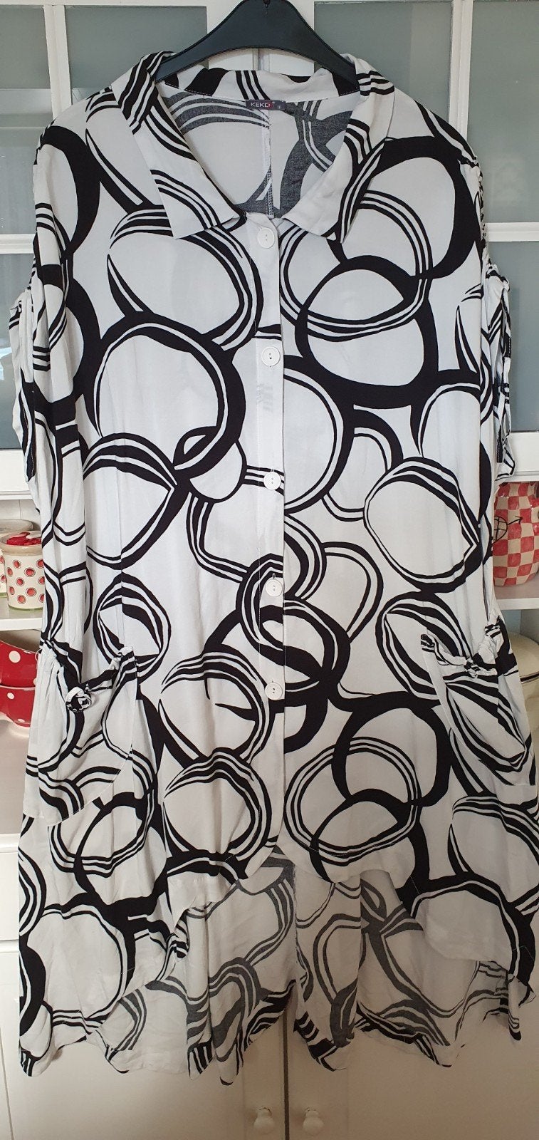 Kekoo Zwart-witte tuniekjurk met abstracte print, Verzenden, Zwart, Maat 46/48 (XL) of groter, Nieuw