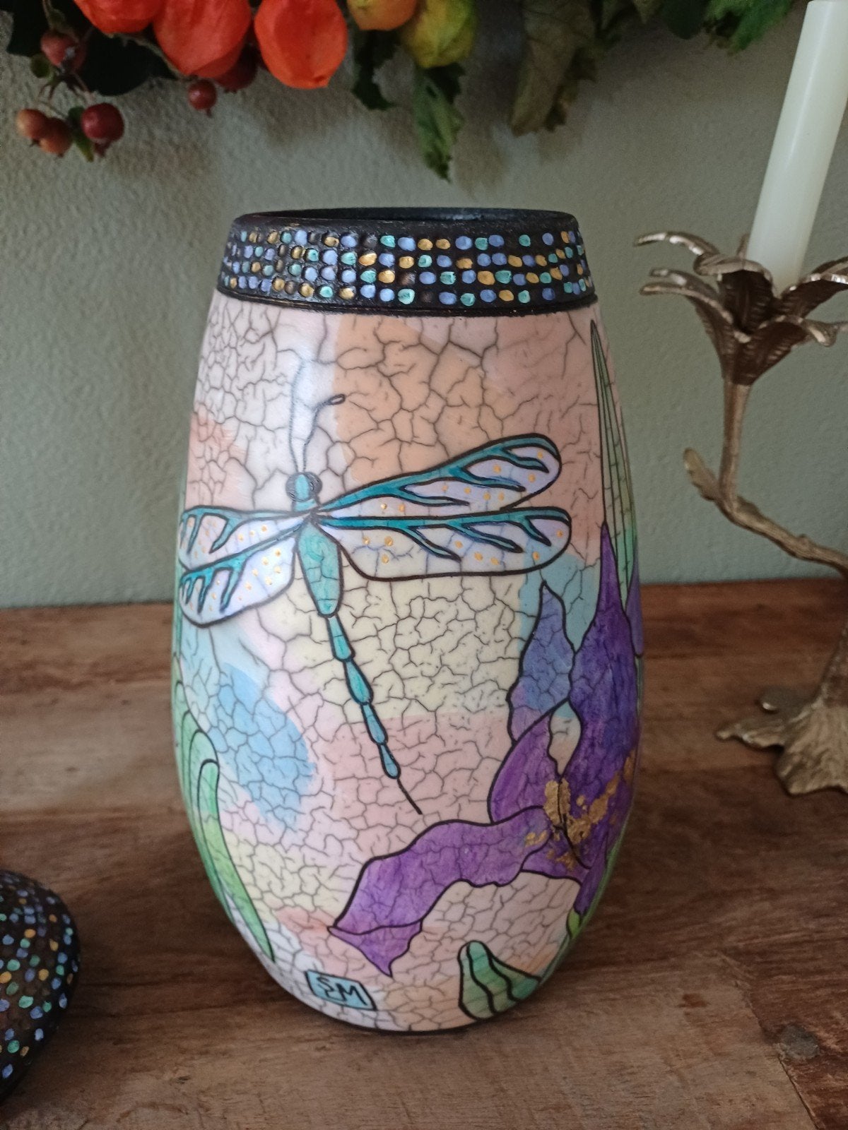 Handgemaakte pot/vaas voor kunstbloemen - Iris Garden, Ophalen of Verzenden